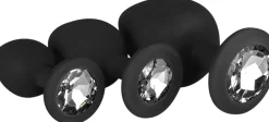 Silicone Diamond Butt Plug Set - 3 Pieces - Black